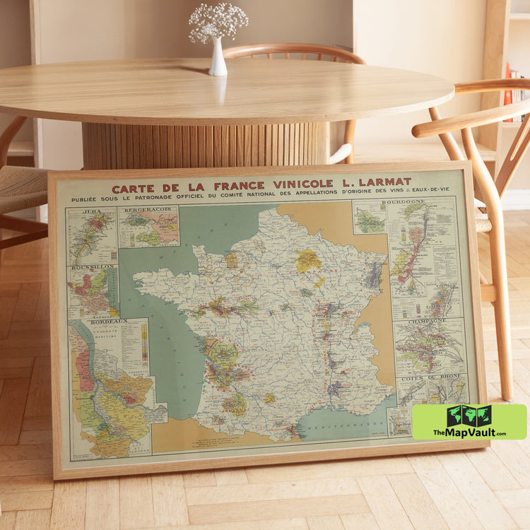 Wine Map of France - Vintage Cartographic Print of Wine Regions
