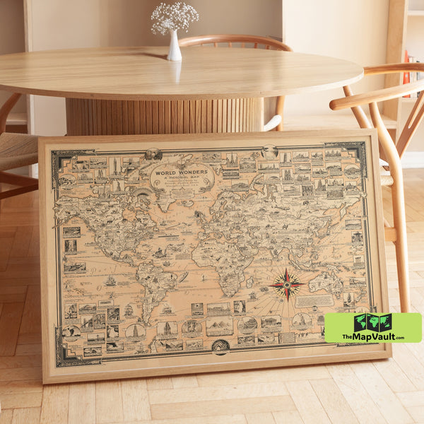 World Wonders Pictorial Map – Ernest Dudley Chase – Vintage 1930s Illustrated Map of Iconic Global Landmarks