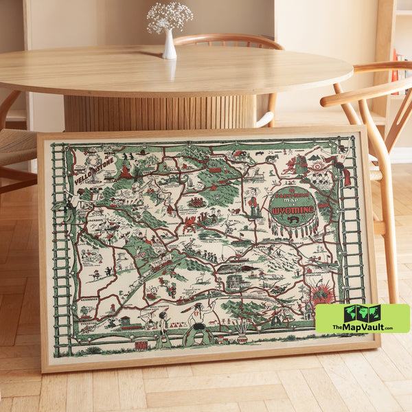 Wyoming Paint-Brush Map  – Vintage Frontier-Inspired Print for Western Decor Fans