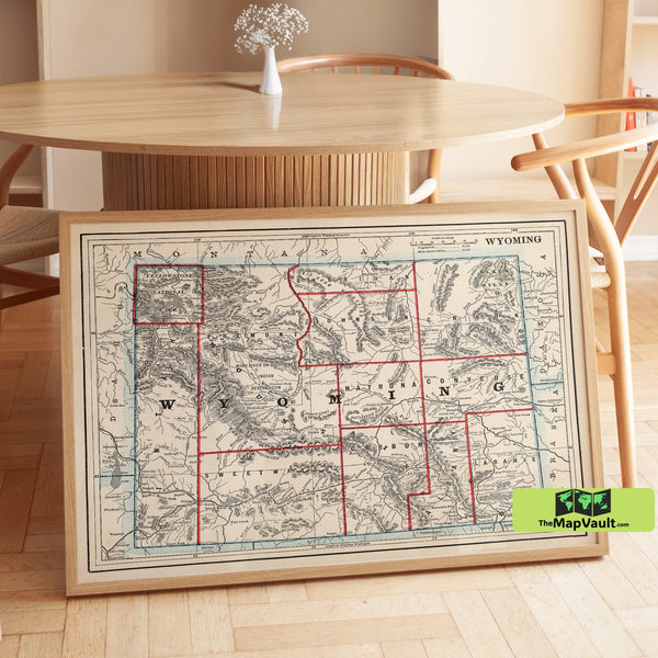 Wyoming Historic Map - Vintage State Cartography Print