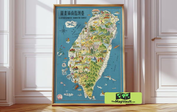 Taiwan Illustrated 1965 Print – A Vibrant Vintage Map for Asian Home Decor & Cultural Enthusiasts