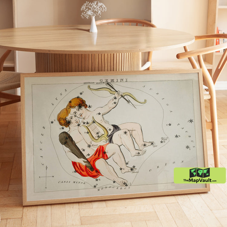 Gemini Constellation Print - 19th-Century Vintage Star Map by Johann Elert Bode