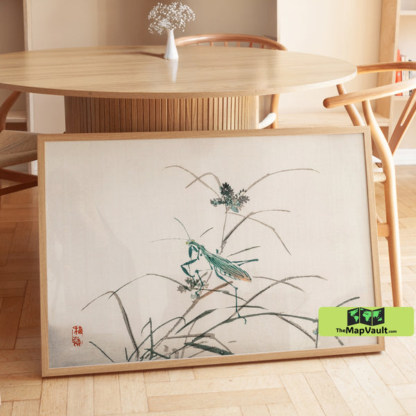 Japanese Grasshopper Print - Vintage 19th-Century Nature Art by Kōno Bairei