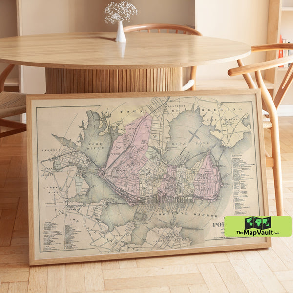 Portland Maine City Map 1864 Vintage Print – Relive a Coastal Hub’s Historical Charm